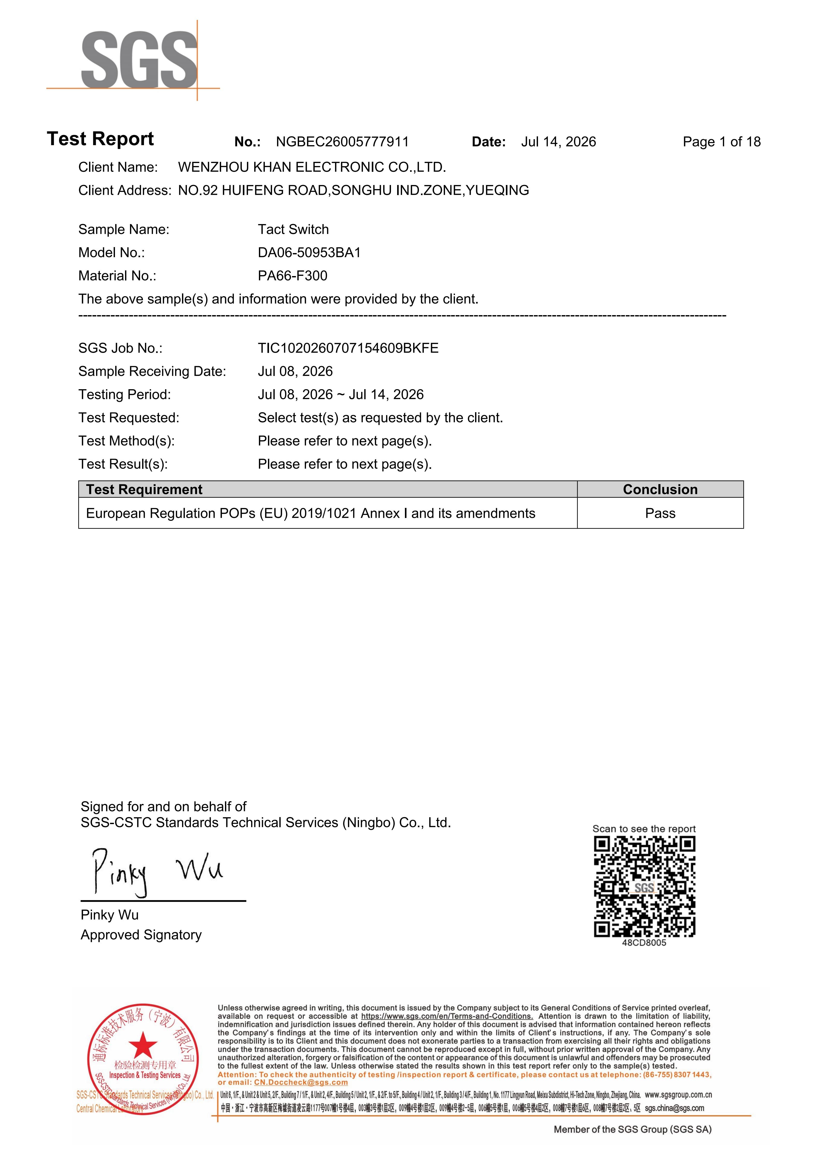 POPs Test Report - PA66